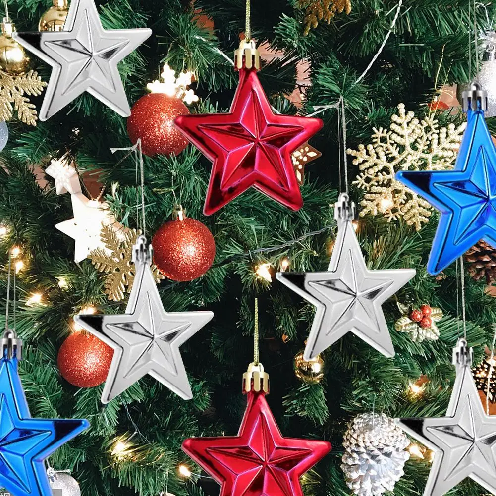 

24pcs 7cm Hanging Star Ornament Independence Day National Day Pendant For Home Party Christmas Tree Decor