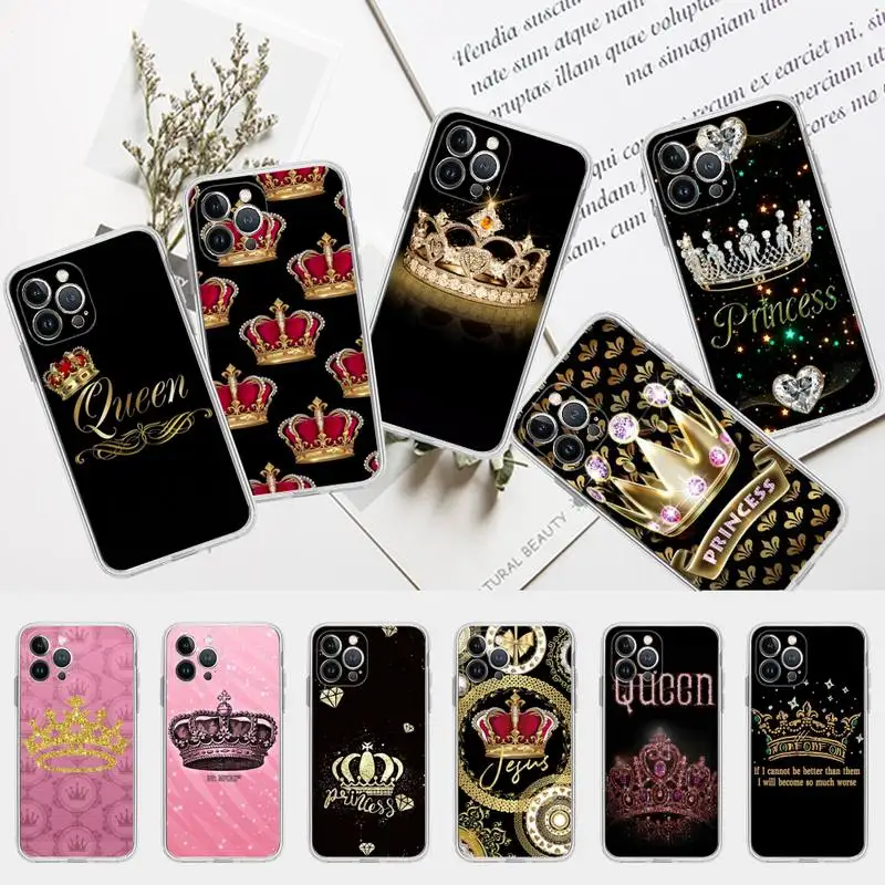 

Diamond Crown Printing Phone Case for iPhone 13 12 Mini 11 14 Pro Max Xs X Xr 7 8 Plus 6 6s Se 2022 silicone Cover