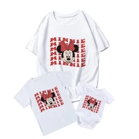 disney hot selling family matching tops tees minnie mouse graphic summer new mom and me white o neck fashion mother kids clothes