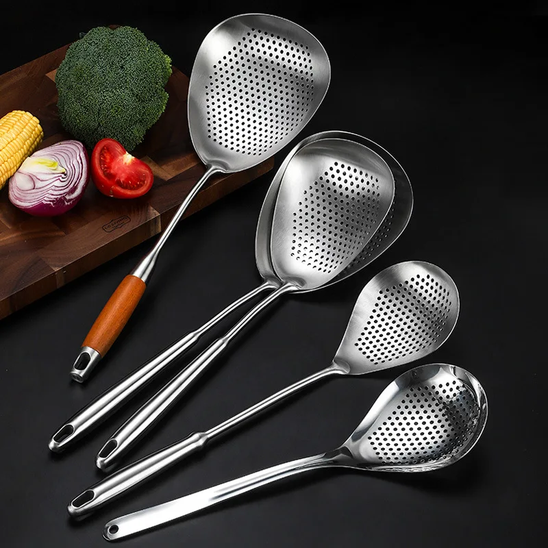 

New 5 Sizes Colander Stainless Steel Spoons Long Handle French Fries Filter Pasta Tools Food Cooking Strainer Kitchen Utensils