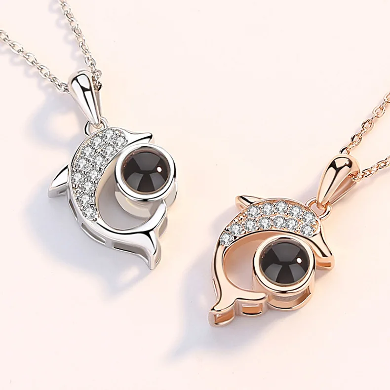 S925 Silver Zircon Dolphin Necklace For Women 2023 Hot Custom Phote Projection Jewelry Lover Girlfriend Birthday Party Gifts