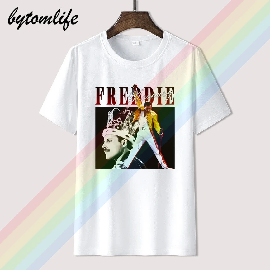 

Freddie Mercury Queen Rock Band Men And Women Couple T-shirt Short Sleeve Summer Black Cotton Tops Tee