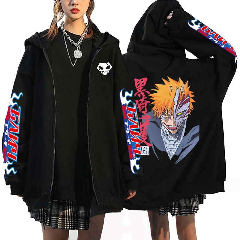 

Anime Bleach Hoodie Kurosaki Ichigo Zipper Jacket Y2K Harajuku Hip Hop Pullovers Unisex Fashion Streetwear Autumn & Winter Coats