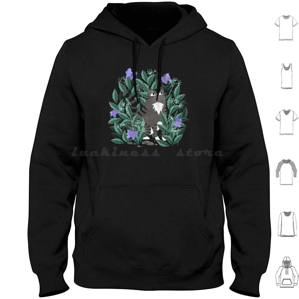 

Garden ( Lavender Version ) Hoodies Long Sleeve Cat Tabby Tiger Pet Nature Leaves Plants Jungle Green Pink Cute Kids