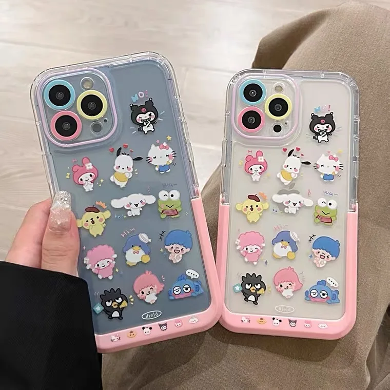 

Cute Cartoon Sanrio Hello Kitty Kuromi Cinnamoroll With Bracket Phone Case For iPhone 14 13 12 11 Pro Max 14 Pro Anti-drop Cover