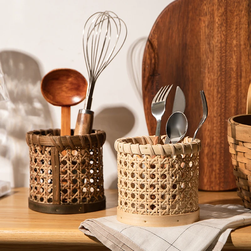 

Simple Storage Baskets Rattan Basket Container Weaved Baskets Kitchen Desktop Tool Pen Holder