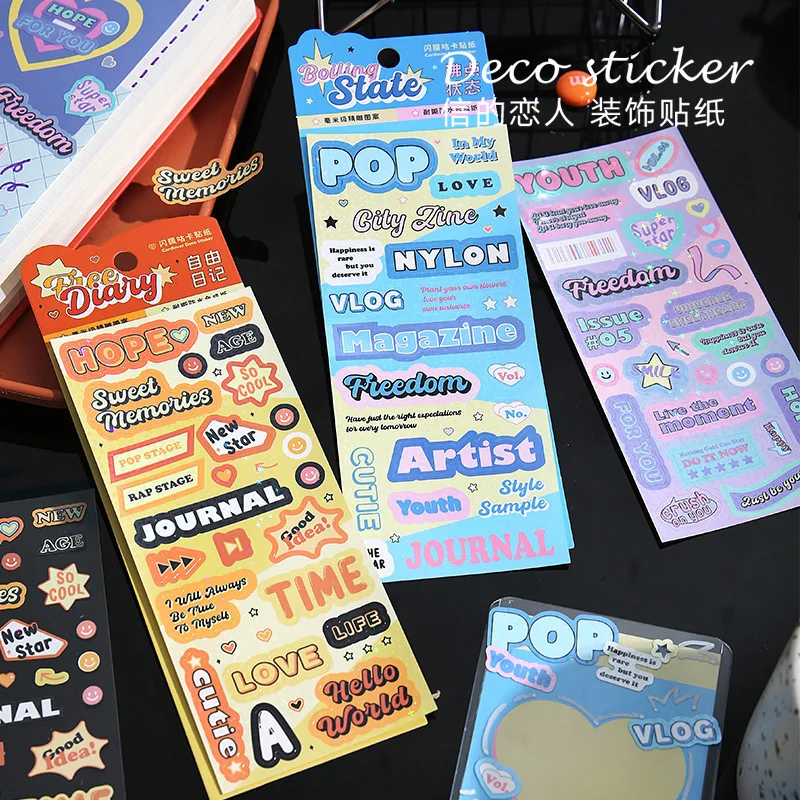 

1 pcs Flash Film Synthetic Paper Stickers Inspiration Strobe Series Korean Ins Text Goo Card Notebook Stickers