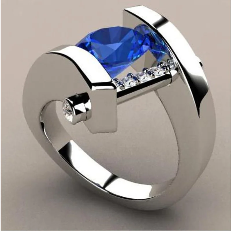 

Hot selling new European and American creative modern set sapphire engagement simulation diamond ring