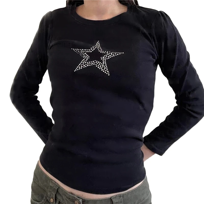 

Женская Винтажная Футболка Dourbesty Dark, короткий топ с длинным рукавом и круглым вырезом, уличная одежда в готическом стиле, y2k