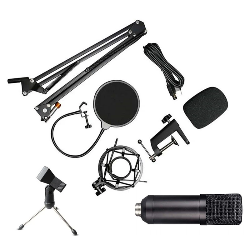 

USB Microphone Condenser Mic Podcast Kit For Windows/Mac With Arm Stand Tripod USB Cable And Table Mounting Clamp Kit For Karaok