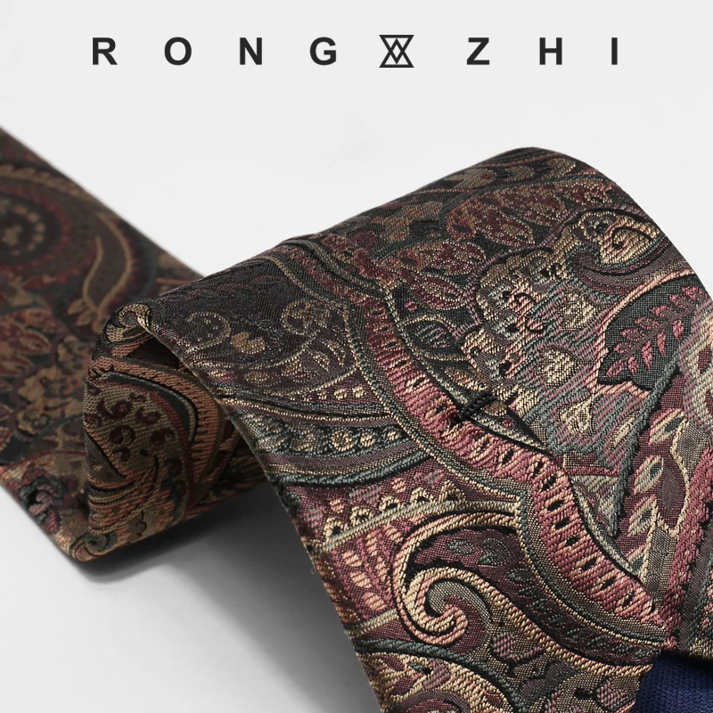 Фото Классический галстук Rongzhi из тутового шелка с ретро-узором для мужчин, элитный дизайн, нишевый аксессуар, деловой стиль №4