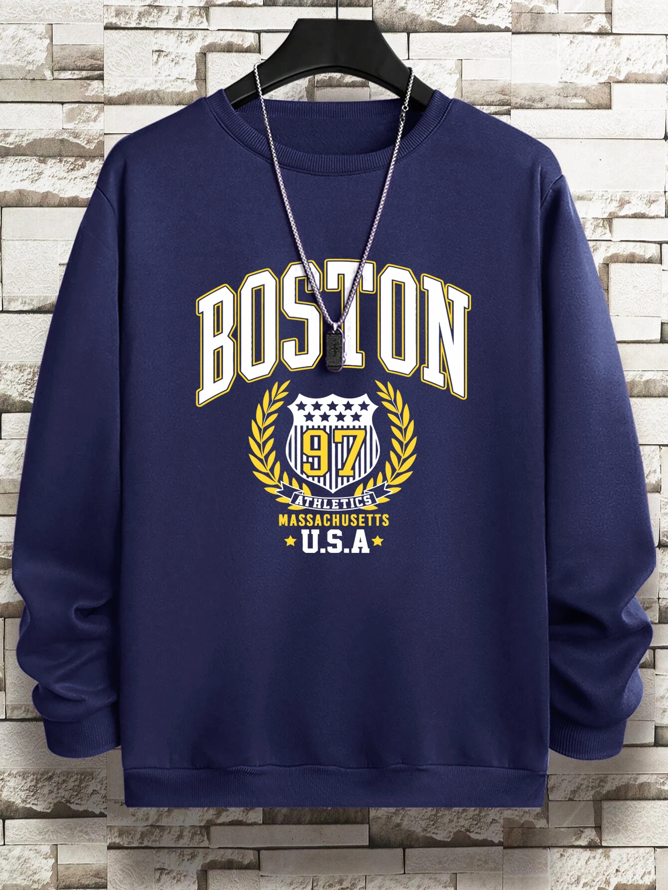 Boston City Letter Inha Sweatshirt For MenHarajuku Fit PulloverFashion Big Size Hoodies Autumn Tops
