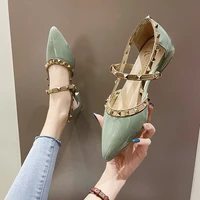 2022 summer new womens rivet high heels sexy all match patent leather mules fashion banquet elegant buckle pointed lady pumps