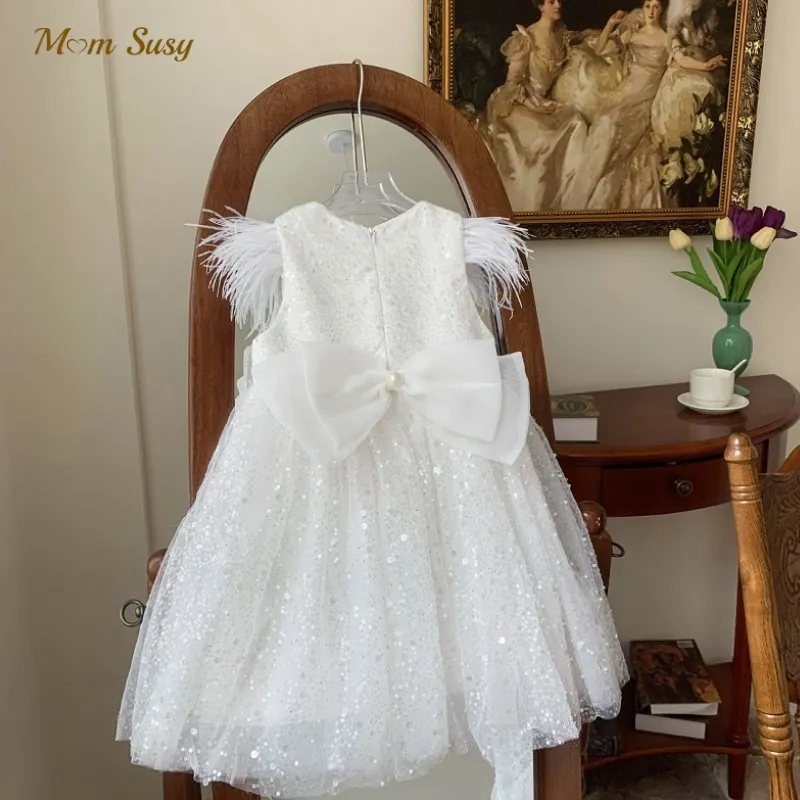 

Fashion Baby Girl Princess Feather Sleeve Tutu Sequins Dress Child Vintage Tulle Vestido Party Pageant Birthday Ball Gown 1-10Y