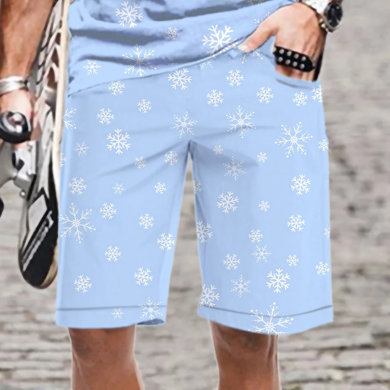 Men's Shorts Mens Clothing Snowflake Pattern Summer Quick Dry Man Swimsuit Funny 3D Printed Elastic Waist Beach Men/Women Cool