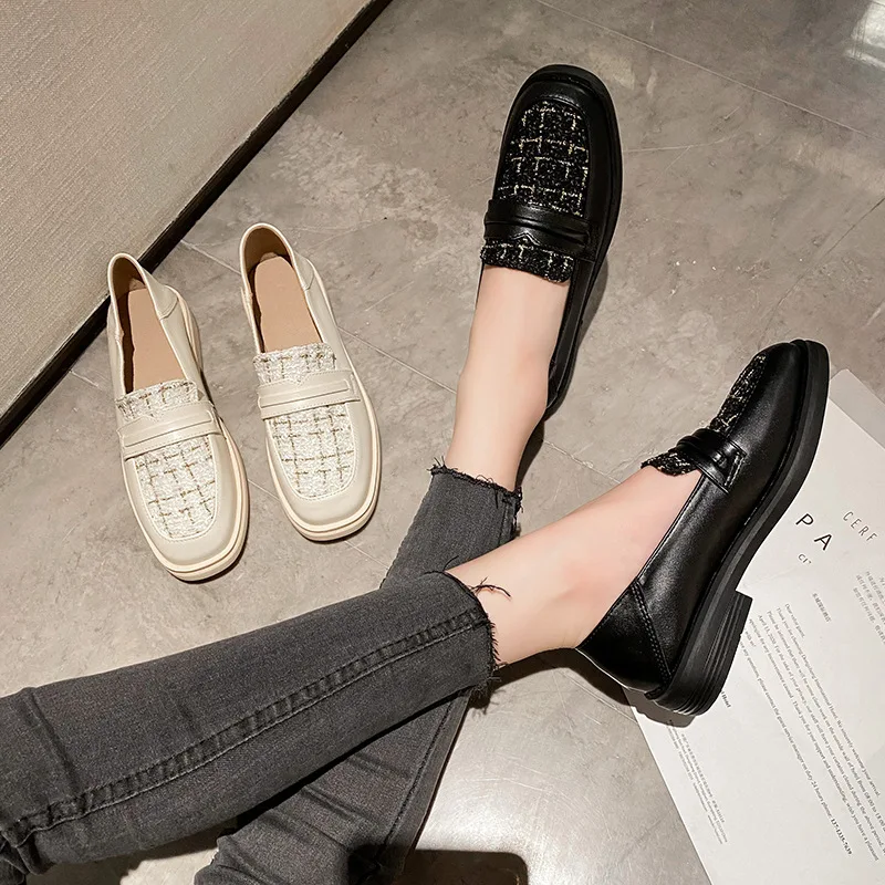 Women Leather Shoes  Loafers Microfiber  Lattice Flat Non Slip Breathable Increase Large Size  Casual