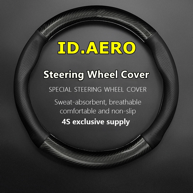 

Car PUleather For VW Volkswagen ID.AERO Steering Wheel Cover Genuine Leather Carbon Fiber