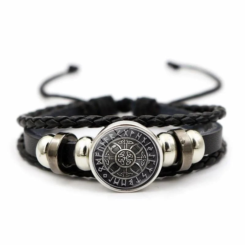 

Viking Compass Bracelet Vintage Punk Leather Bracelets Goth Fashion Bangle for Men Amulet Jewelry Gift