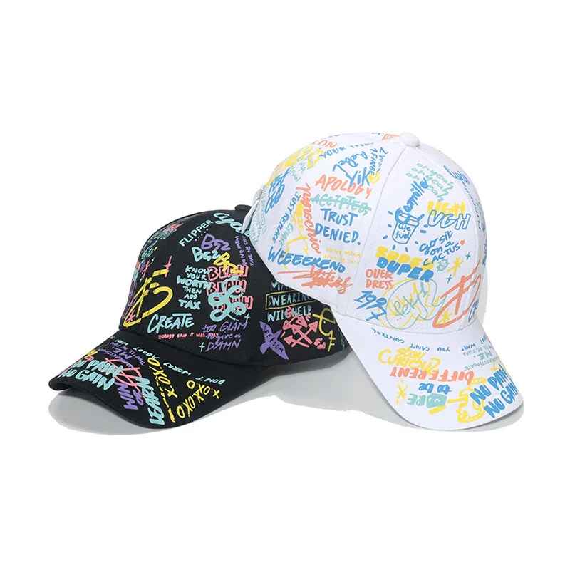 

Letter Print Baseball Cap Graffiti Hip Hop Cap Women's Cotton Snapback Visor Hat For Men Doodle Sun Hat Adjustable Printing Bone