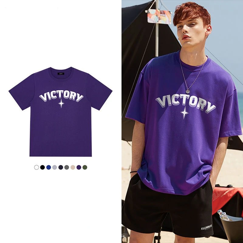 

Summer New Hip Hop Letter Print Men's Top Temperament Commuter Loose High Street Versatile Casual Short Sleeve T-shirt