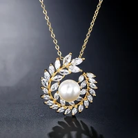 new cute elegant pearl leaf pendant necklace for women fashion jewelry high quality aaa zircon necklaces valentines day gifts