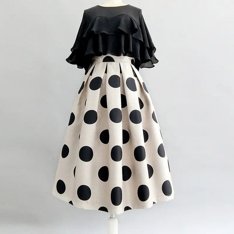 

2023 New Autumn Winter Elegant High Waist Midi Skirt Women DOT Ball Gown Skirts Vintage Ladies Umbrella Skirt Tops F213
