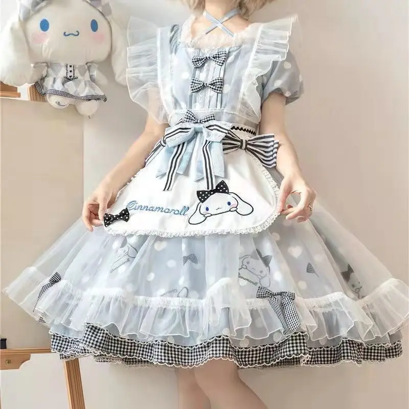 

Милое платье принцессы Sanrio My Melody Cinnamoroll с мультяшным принтом, милое кружевное вечернее платье-пачка с бантом, подарки для девочек из двух час...