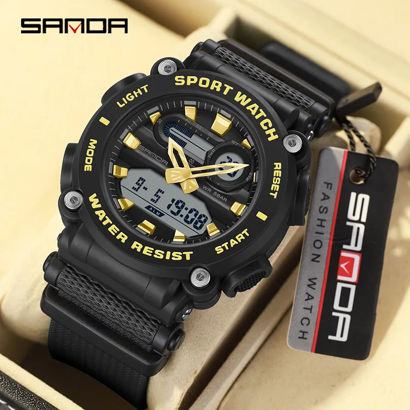 

Sanda 3139 New Trendy Led Analog Display Hand Clock For Men Alarm Mode Digital Quartz Movement 50M Waterproof Wrist Watch