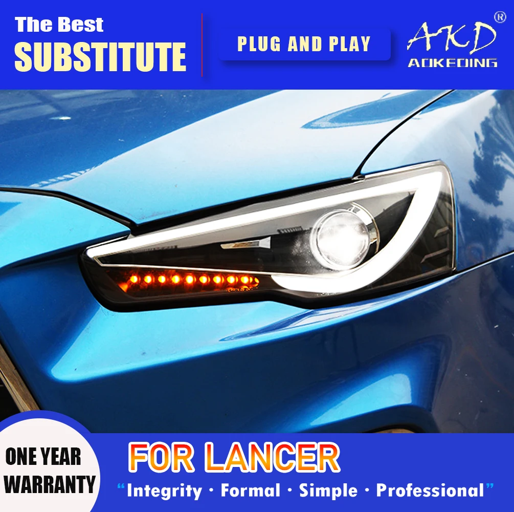 

Налобный фонарь AKD для Mitsubishi Lancer, светодиодные фары 2008-2018, фары Lancer DRL, сигнал поворота, фары дальнего света, объектив проектора Angel Eye