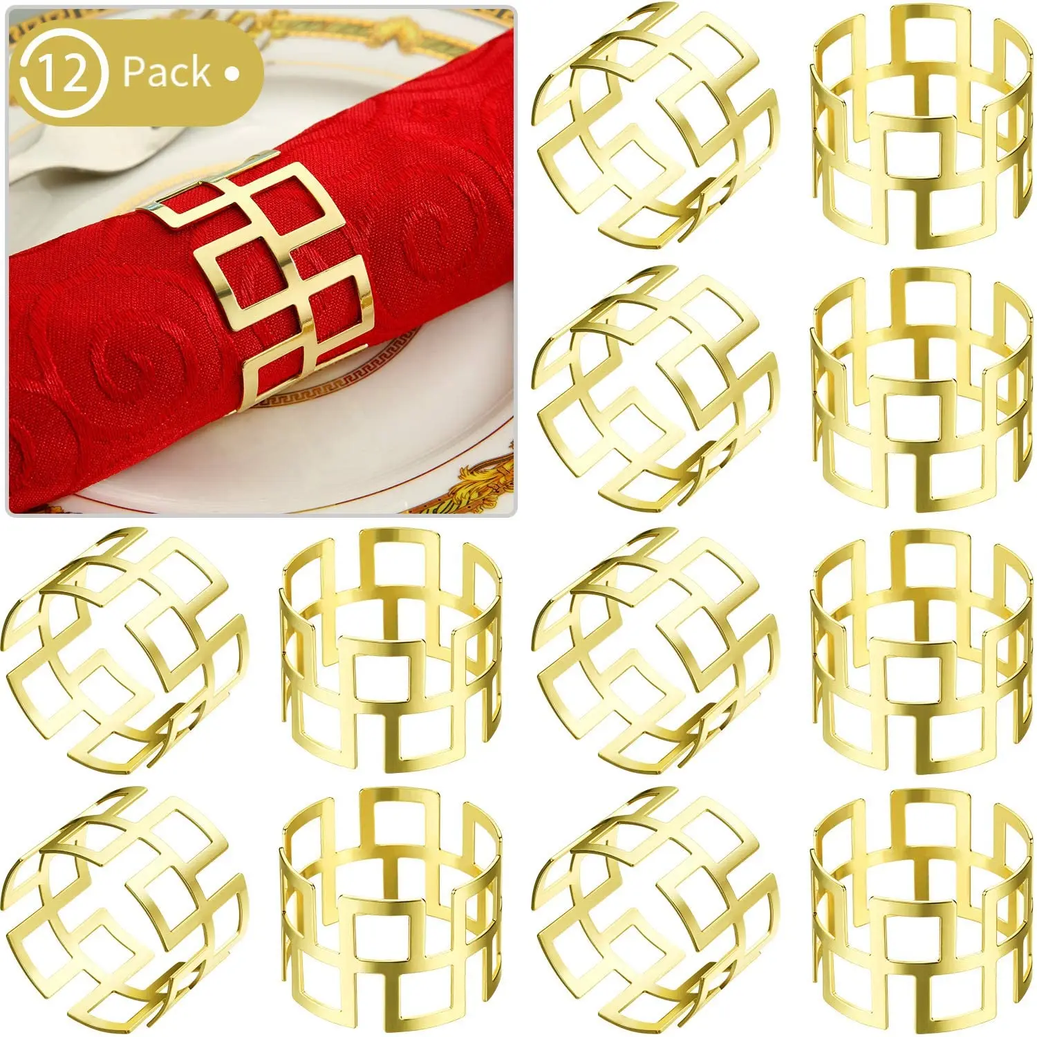 

12Pcs Alloy Napkin Rings Table Napkin Holder Wedding Napkin Ring Decoration for home Christmas Napkin holders table For Party
