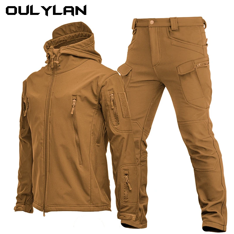 Jacket Pants Suit Tactical Men's sharkskin soft-shell assault suit Spring Fall Winter wool windbreaker Outdoor