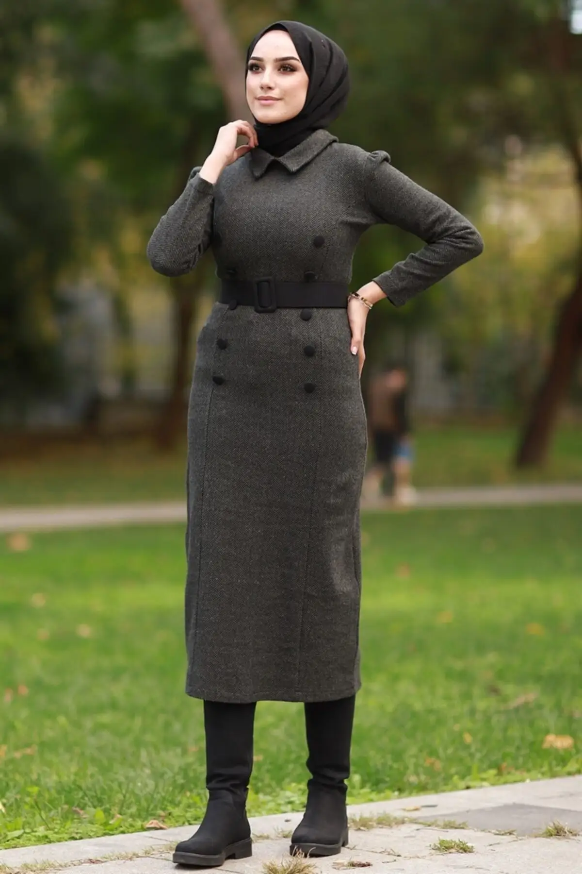 

Sus Buttoned Winter Dress - Dark Gray