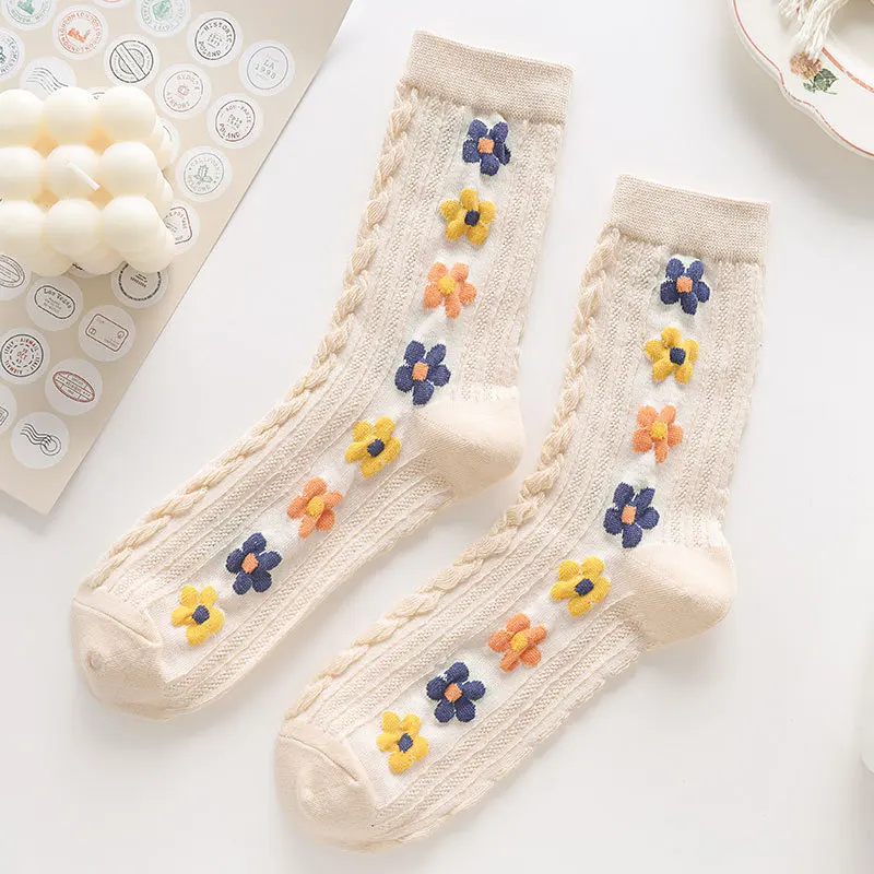 5 Pairs/ Lot Woman Cotton Socks Retro Embroidery Spring Kawaii Cute Socks Lolita Socks Flower Socks Christmas Gift
