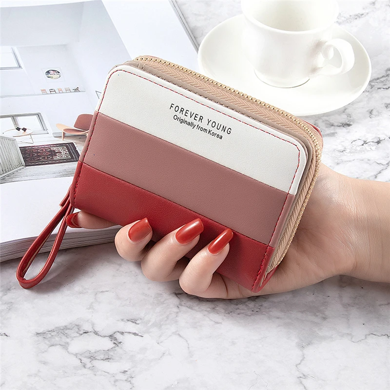 

Fashion Women Short Wallets PU Leather Female Splicing Mini Cash Coin Bag Clutch Pouch Photo Card Holder Case Small Zipper Purse