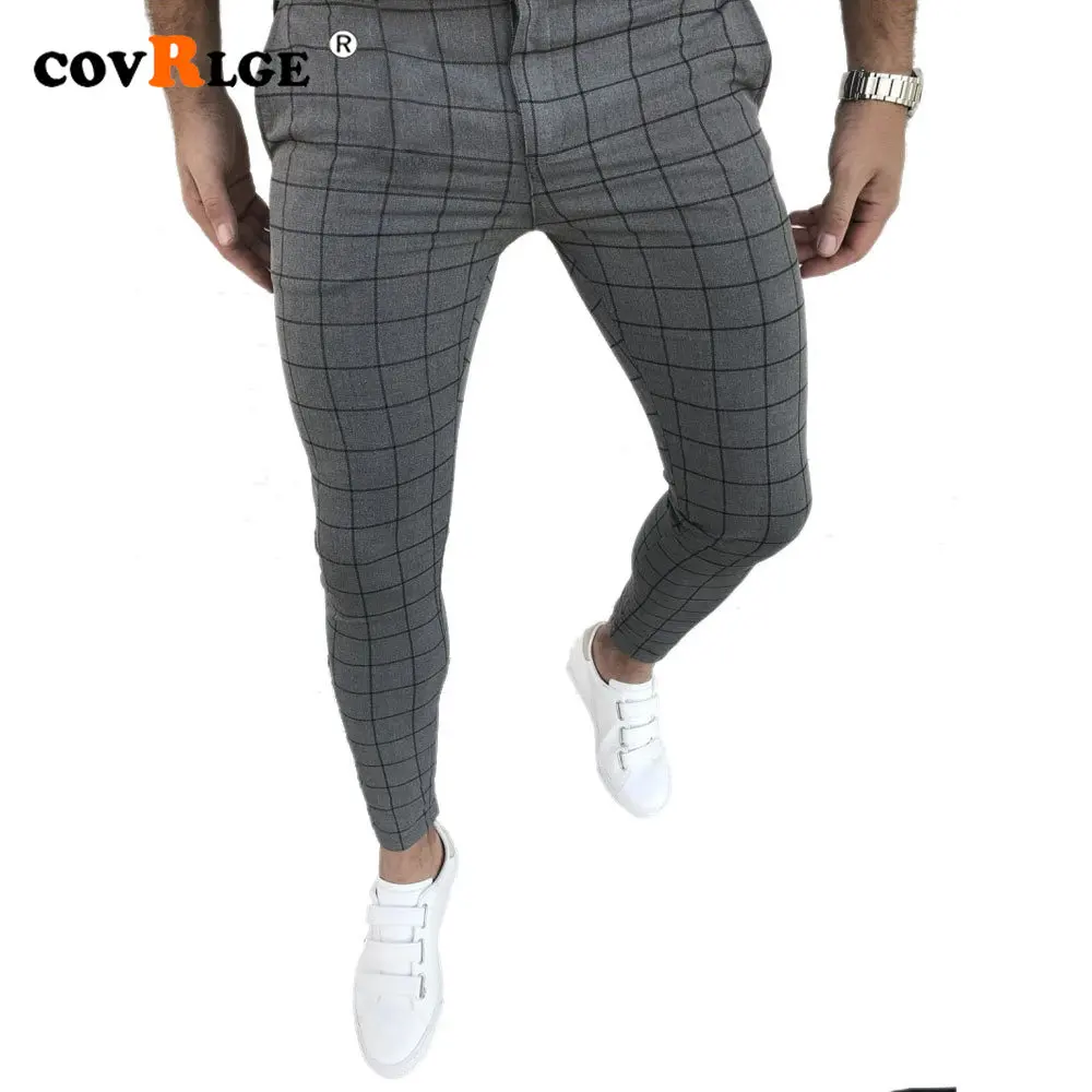 

Covrlge Spring Autumn New Men's Plaid Casual Pencil Pants Trend Brand Cotton Trousers for Men Hip Hop Clothing Streetwear MKX128