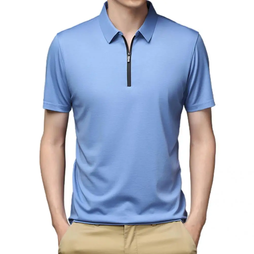 

Men Shirt Zipper Soft Stretchy Solid Color Zipper Summer Slim Shirt Summer Shirt Streetwear