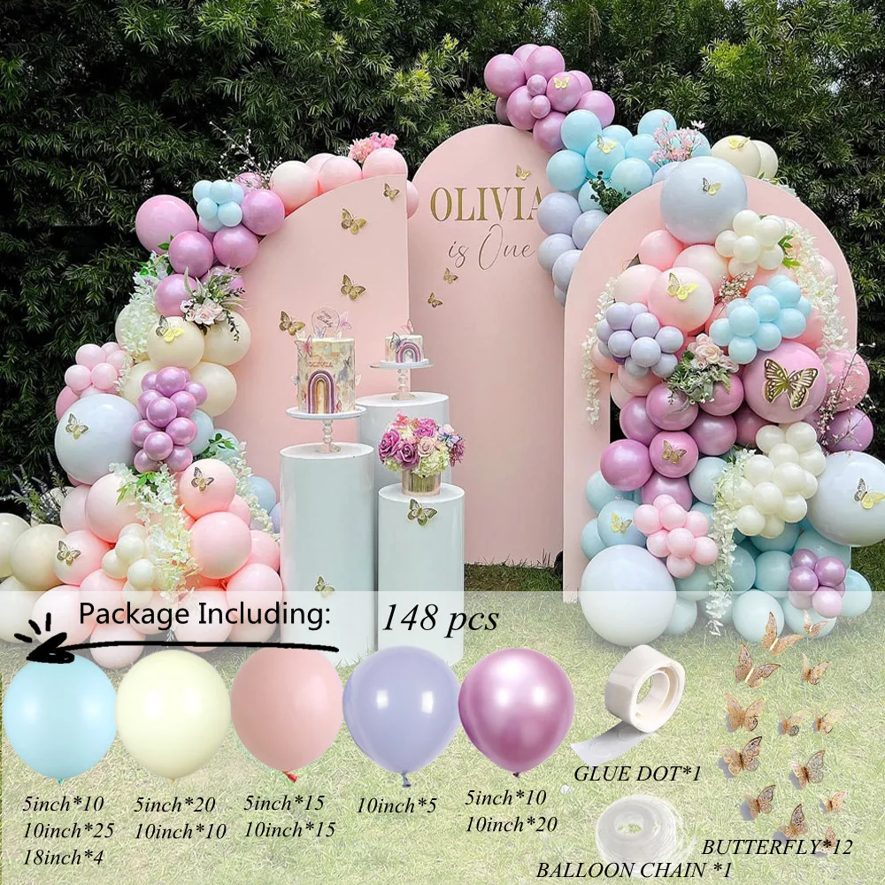 Воздушные шары Macalon гирлянда арочный комплект наклейки с бабочками розовые