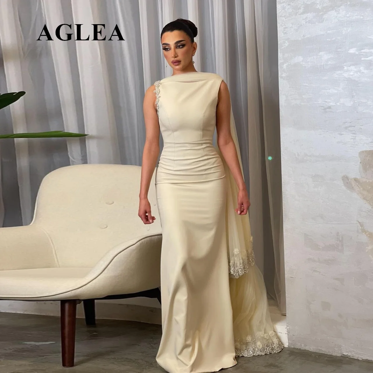 

Fashionvane Vestidos Prom Dresses 2023 Mermaid Dress Party Evening Bead 3D-Applique Tulle Wrap Formal Occasion Gowns Backless