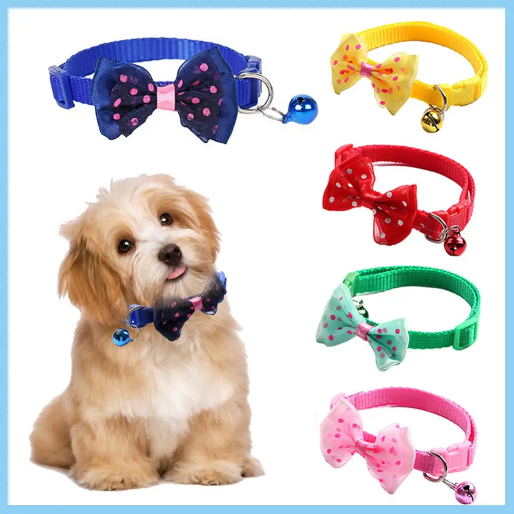 

Pet Bow Collar Bell Bow Collar Adjustable Bow Tie For Dogs Beautiful Collar With Bell Puppies Cats Dressing Tool Pet Accessories