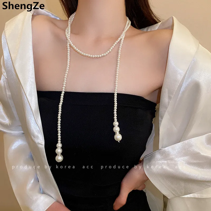 

2022 Europe and American New Personality Hyperbole Long Multilayer Pearl Necklace For Women Retro Fashion Waist Chain Jewelry