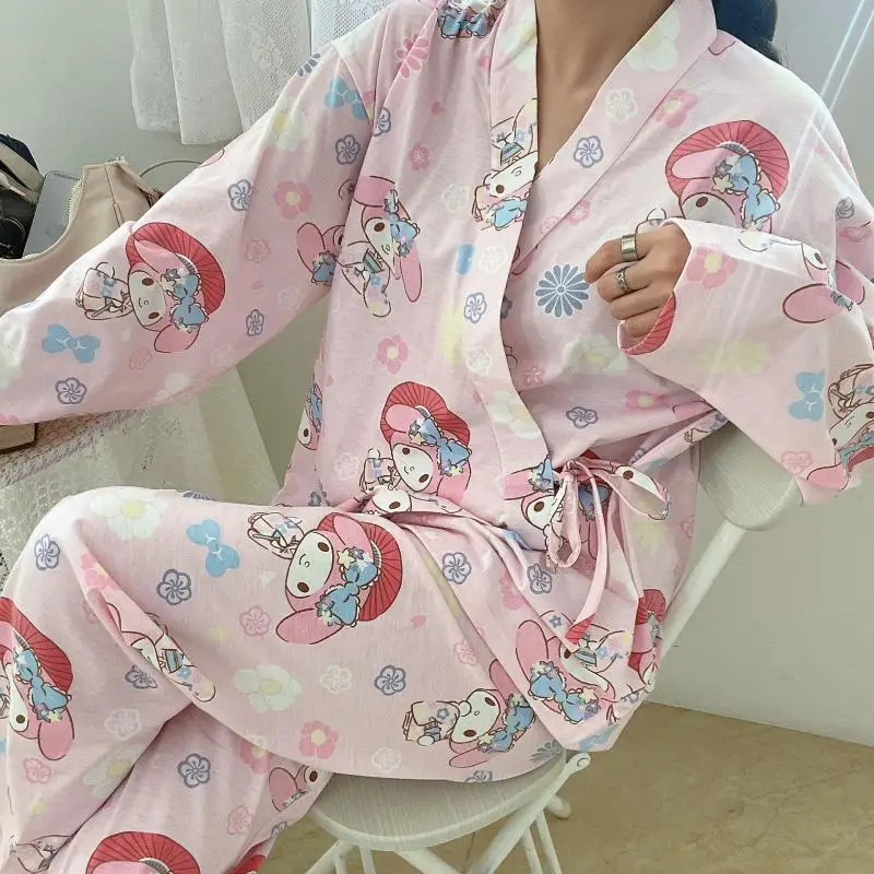 

Японское кимоно Kawaii Sanrios, Мультяшные пижамы с длинным рукавом, штаны, милые повседневные домашние штаны My Melody Kero Keroppi