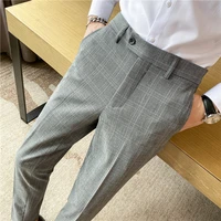 2021 autumn winter plaid suit pants for men high quality business casual trousers office social slim streetwear wedding clothing