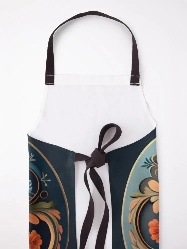 Norwegian Blue Telemark Rosemaling Apron Kitchens For Men chef costume japanese woman Kitchen Tools