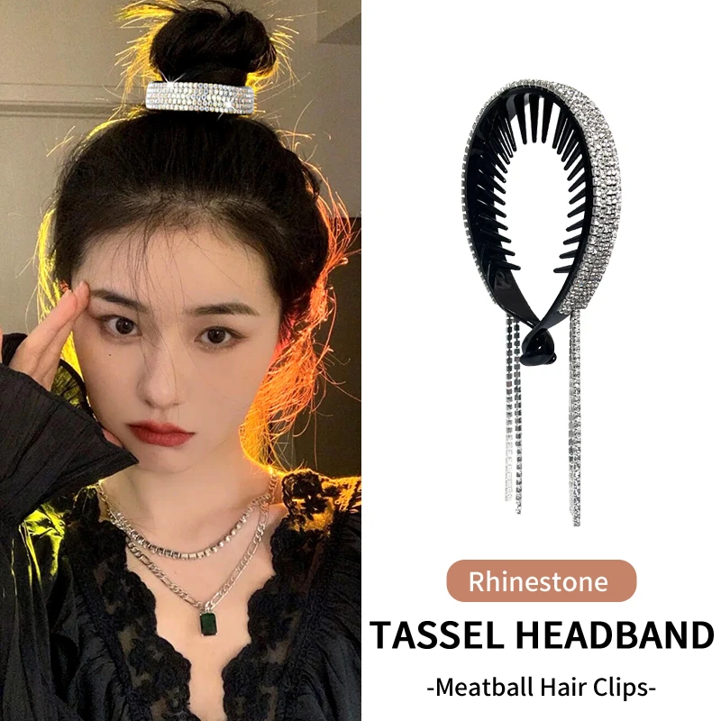 

1Pcs Women Elegant Luxury Rhinestone Tassel Ponytail Hair Claws Lady Sweet Meatball Hair Clips Headband Fashion Hair Accessories