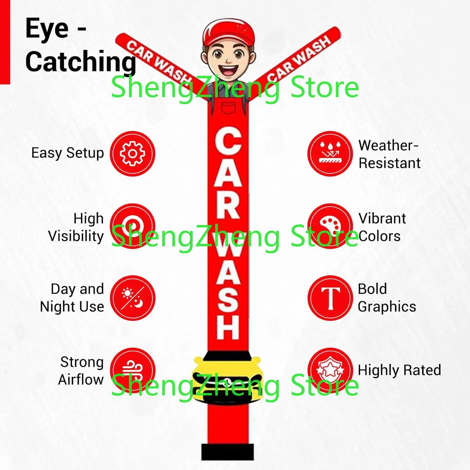 Надувной танцор для автомойки 20 футов красный