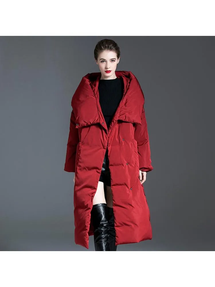 High-End 2022 Winter Fashion Big Hooded  Black Long 90 White Duck Down Coats Women Loose Soft Warmer Bread Cloth Jackets