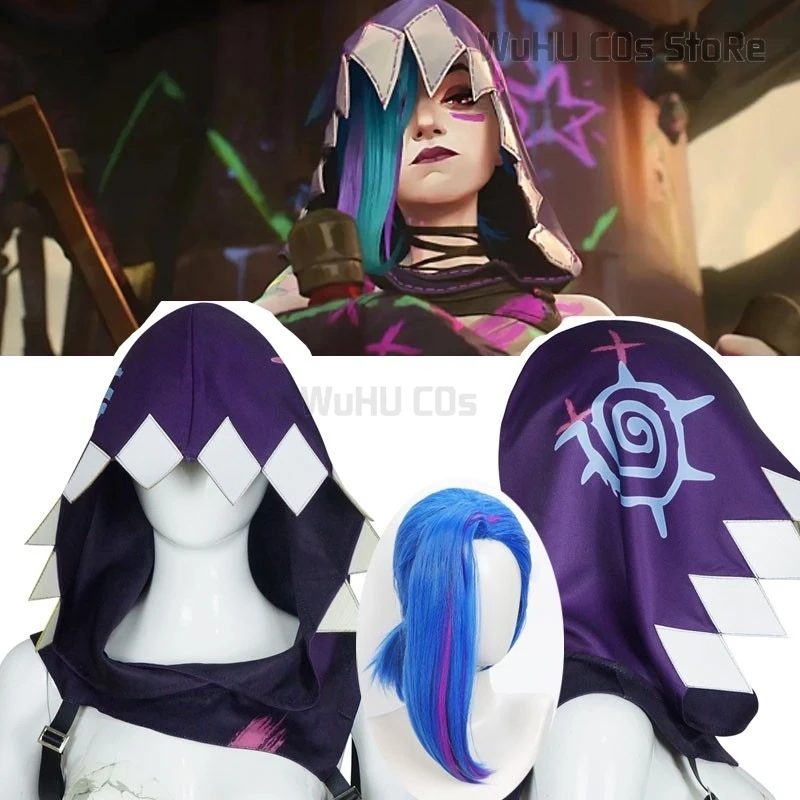 Arcane Season 2 Jinx Передний парик шнурка Игра Косплей Женщины Синий 45 см Челка Короткие