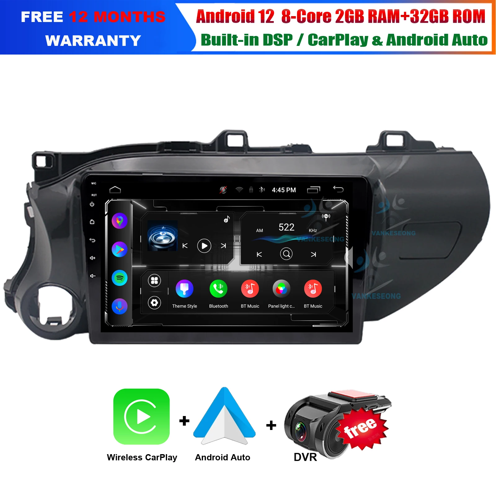 Автомобильный мультимедийный плеер сенсорный экран 10 1 дюйма Android 12 для Toyota Hilux Pick