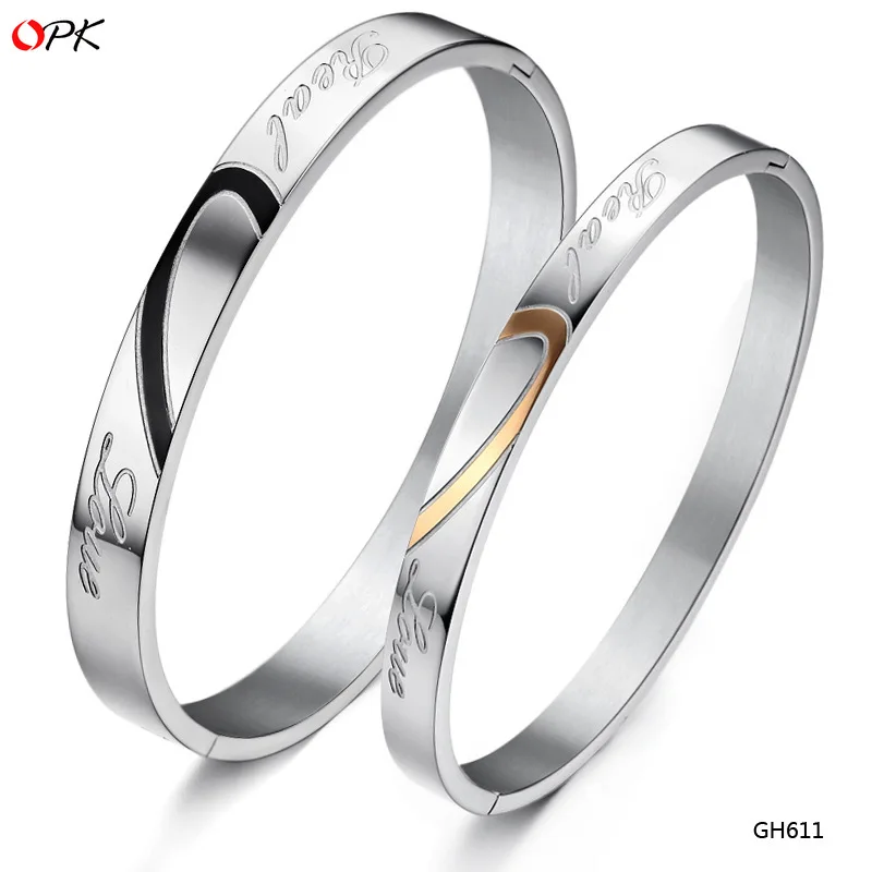 

Love Heart Shape Puzzles Titanium Steel Couple Bracelet for Lover's