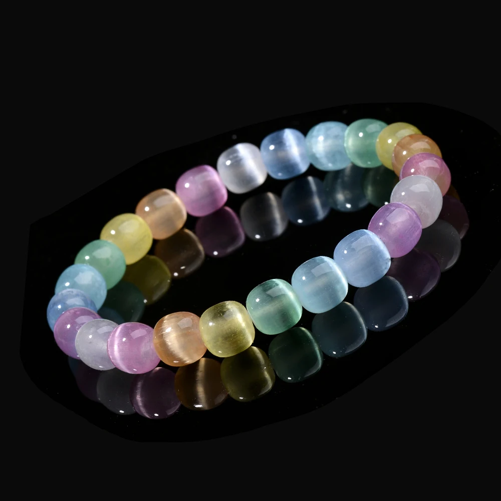 Готовый браслет Натуральный Радужный цвет Селенитовая бусина Кальцит Метр